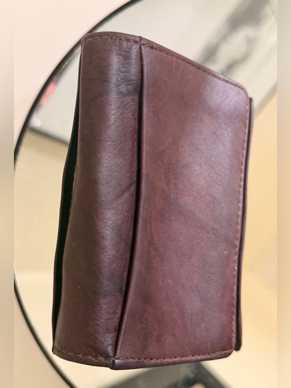 Distressed Rugged Soft Genuine Leather Bifold Compact Wallet ID Card Window - Picture 4 of 14